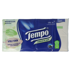 Tempo Natural & soft zakdoekjes 8 x 9 stuks 8 Stuks