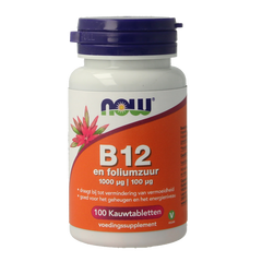 NOW Vitamine B12 1000mcg en Foliumzuur 100mcg 100 Kauwtabletten