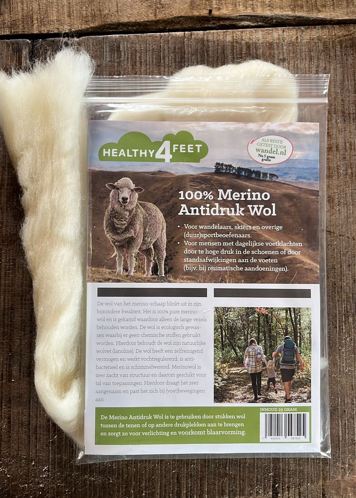 Healthy4Feet Wandel 100% Merino antidruk wol 25 + 5 gram 30 Gram