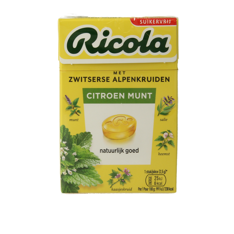 Ricola Citroen munt suikervrij doosje 50 Gram