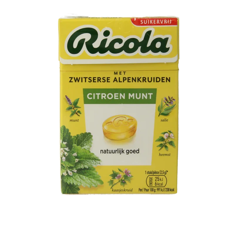Ricola Citroen munt suikervrij doosje 50 Gram