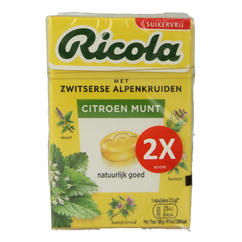 Ricola Citroen munt suikervrij duopak 100.00 Gram