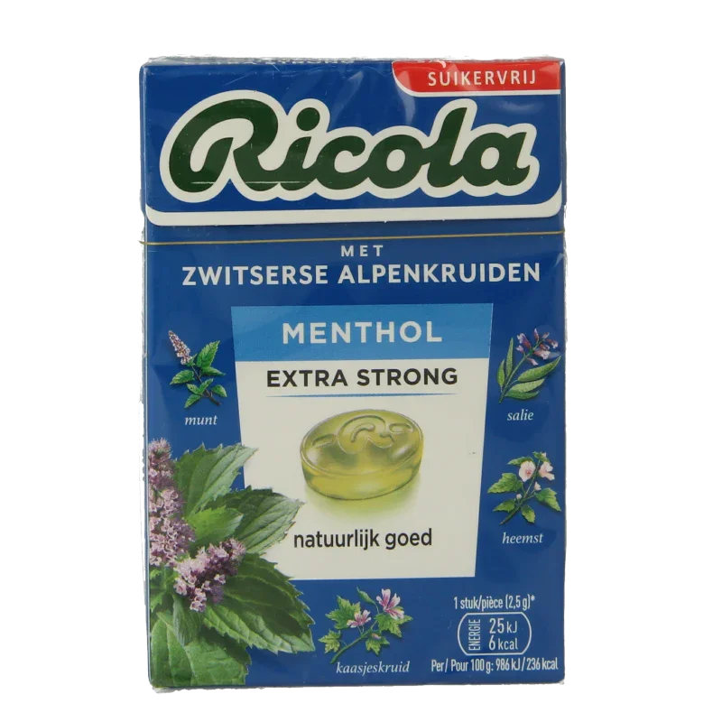 Ricola Menthol extra strong suikervrij 50 Gram