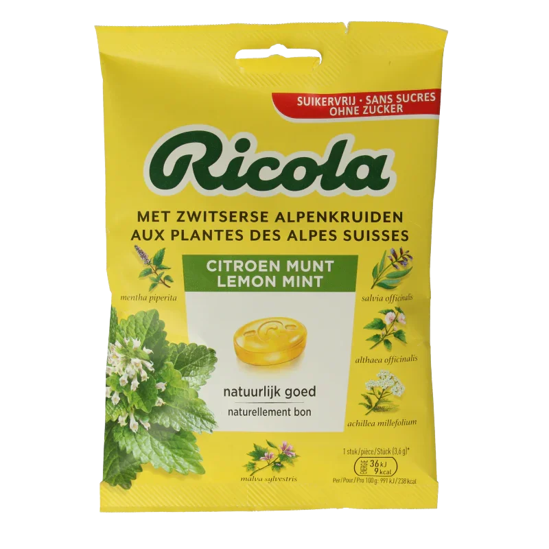 Ricola Citroen munt suikervrij 75 Gram
