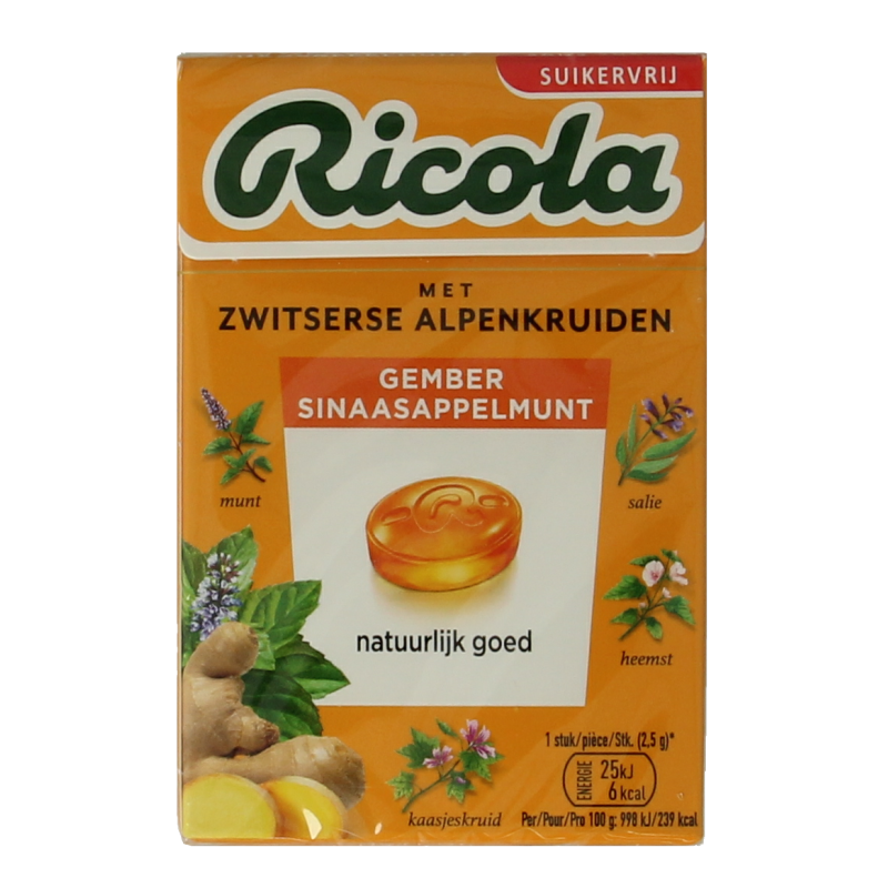 Ricola Gember sinaasappelmunt suikervrij 50 Gram