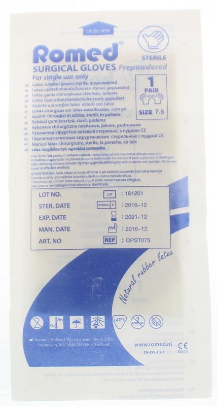 Romed Operatiehandschoen steriel gepoederd 7.5 1 Paar
