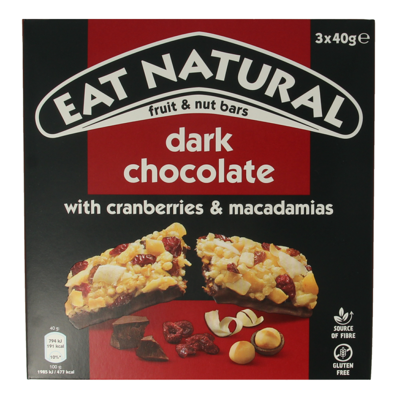 Eat Natural Pure chocolate cranberry macadamia 3 x 40 gram 120 Gram