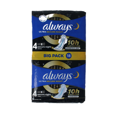 Always Maandverband ultra secure night 18 Stuks