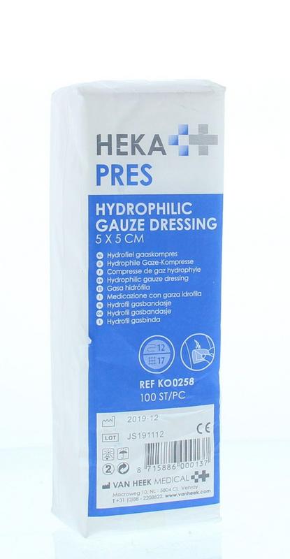 Hekapres Hydrofiel gaaskompres 5 x 5 niet steriel 100.00 Stuks