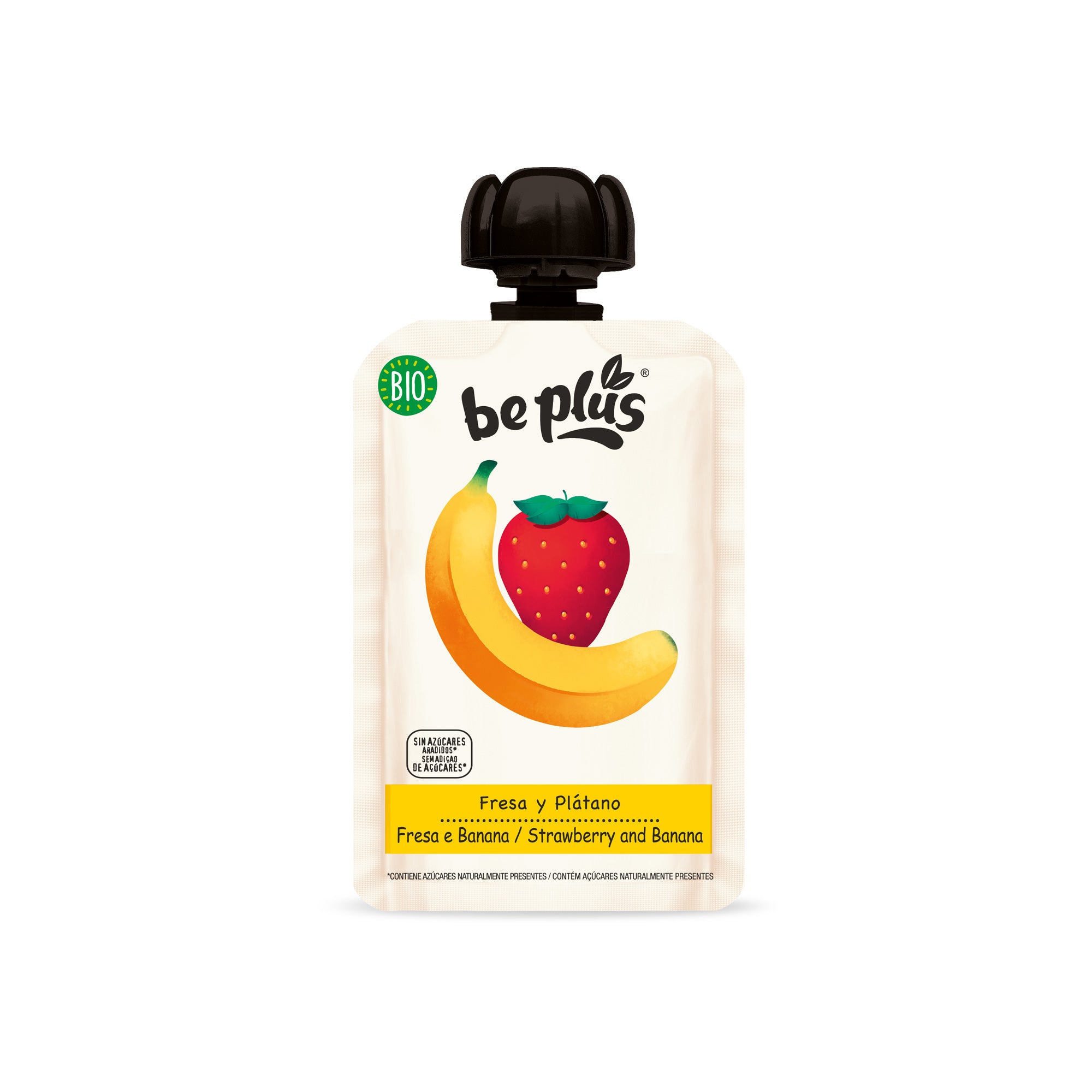 Beplus Knijpfruit 100% strawberry banana bio 100 Gram