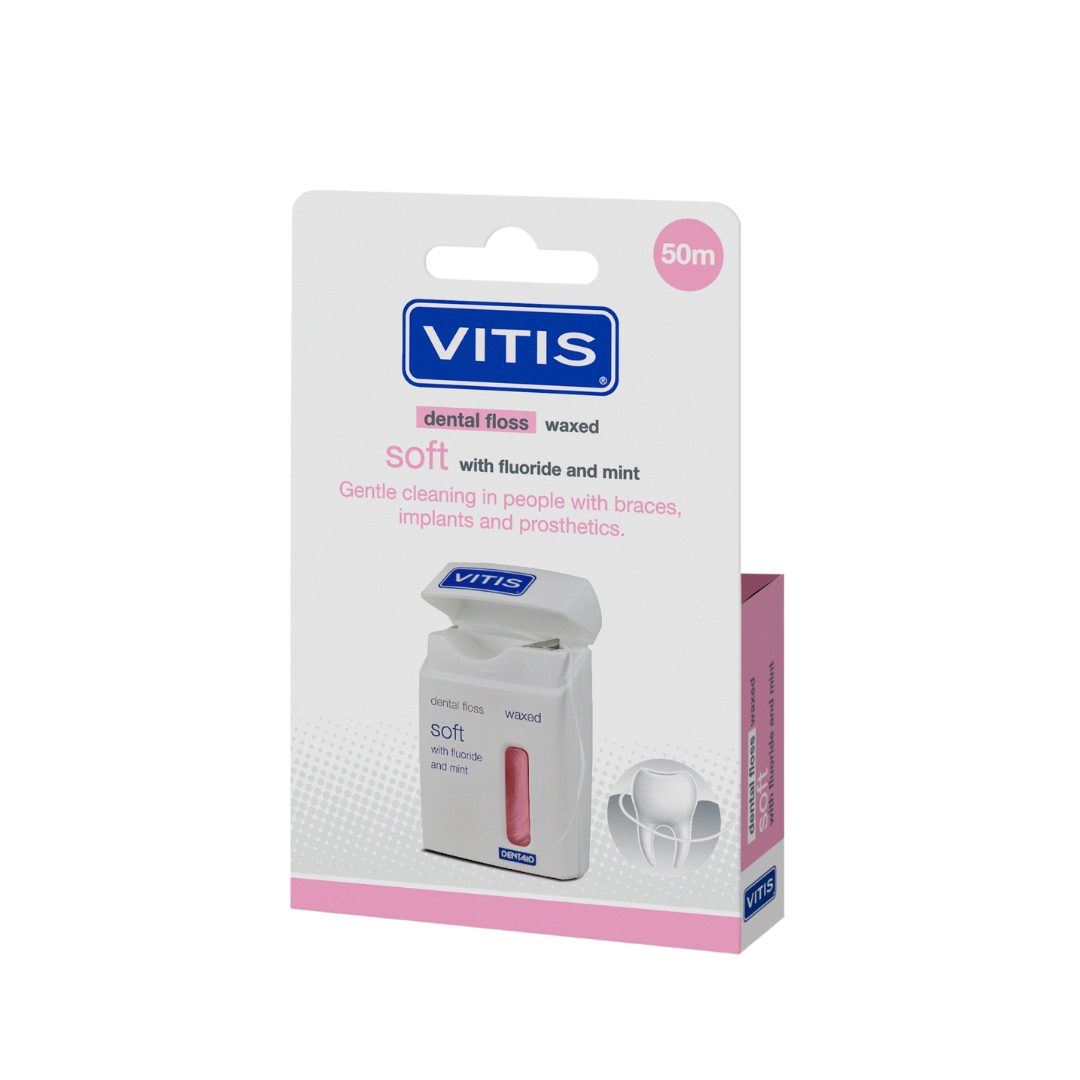 Vitis Floss soft waxed expanding fluor roze 50 meter 1 Stuks