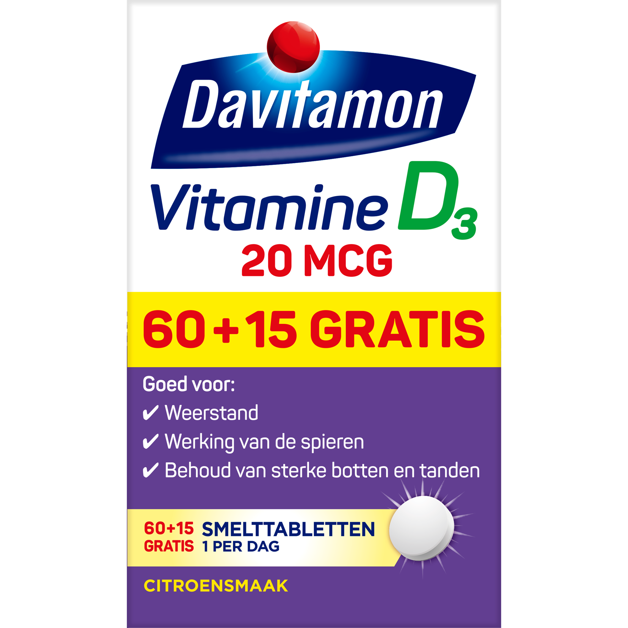 Davitamon Vitamine D3 20mcg 75.00 Smelttabletten