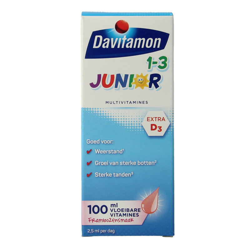 Davitamon Junior 1+ vloeibare vitamines framboos 100.00 Milliliter