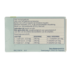 Teva Paracetamol 240 mg 10 Zetpillen