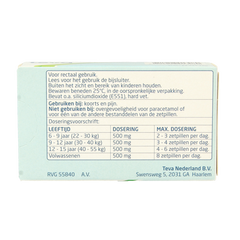 Teva Paracetamol 500mg 10 Zetpillen