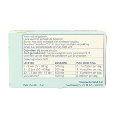 Teva Paracetamol 500mg 10.00 Zetpillen