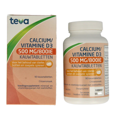 Teva Calcium / vitamine D 500mg / 800IE 90 Kauwtabletten