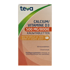 Teva Calcium / vitamine D 500mg / 800IE 90 Kauwtabletten