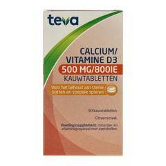 Teva Calcium / vitamine D 500mg / 800IE 90.00 Kauwtabletten