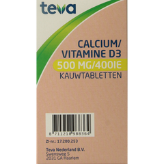 Teva Calcium / vitamine D 500mg / 400IE 90 Kauwtabletten
