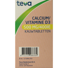 Teva Calcium / vitamine D 500mg / 400IE 90.00 Kauwtabletten