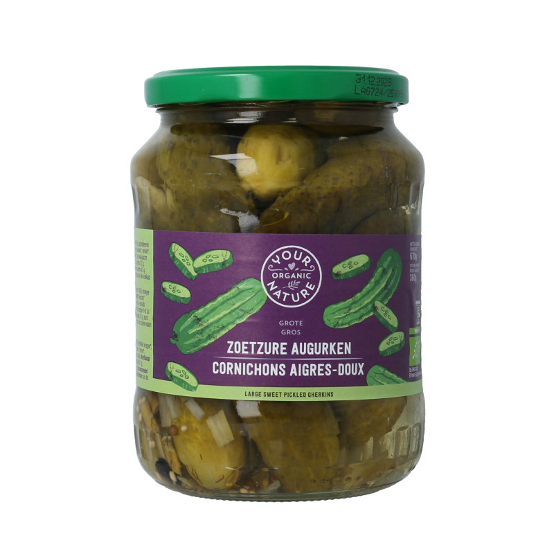 Your Organic Nature Augurken zoetzuur bio 670 Gram