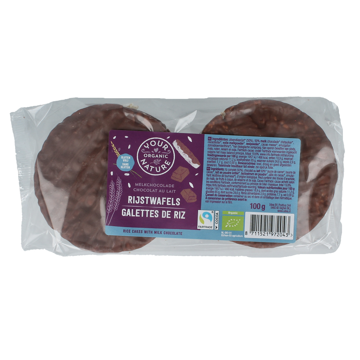 Your Organic Nature Rijswafels choco melk bio 100.00 Gram