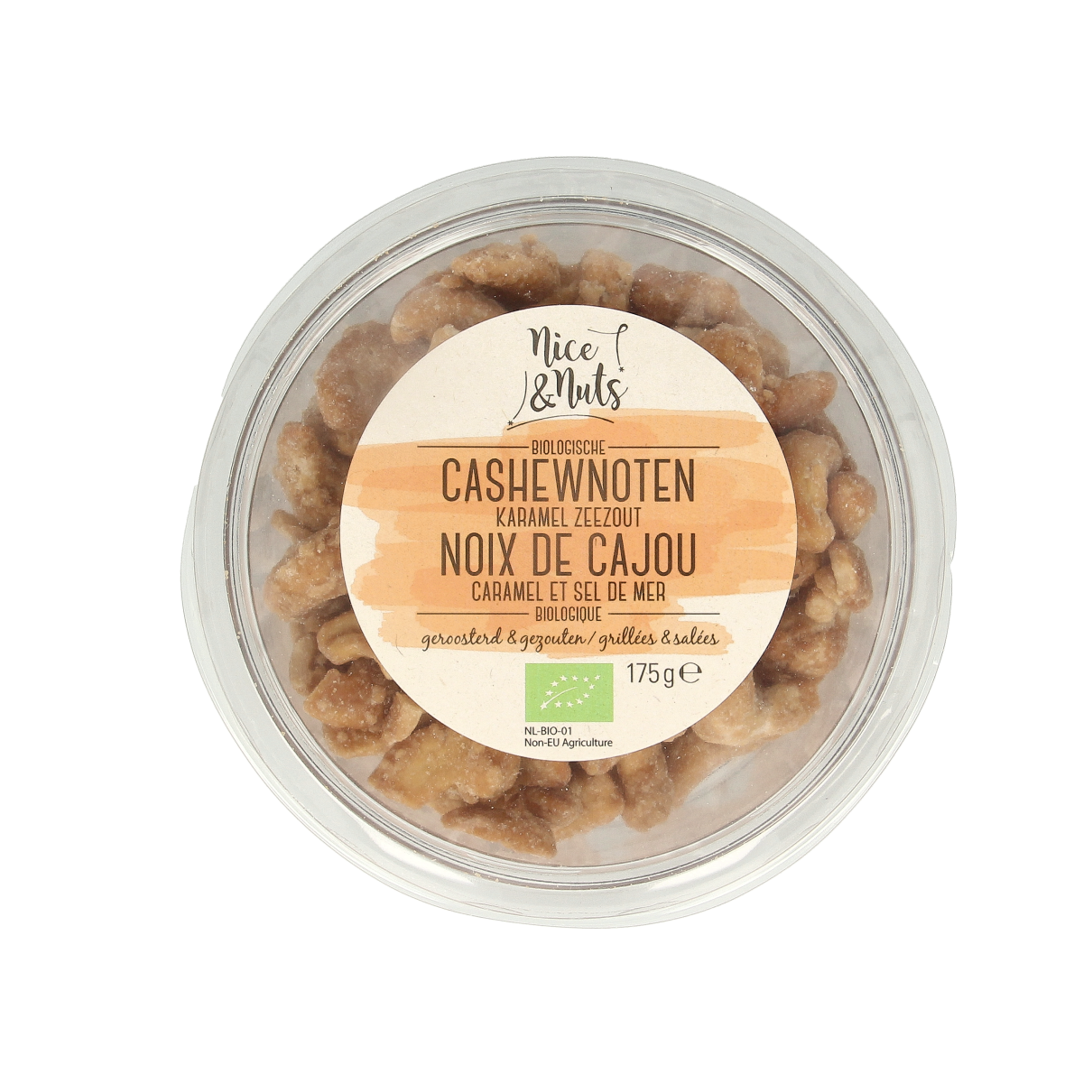 Nice & Nuts Cashewnoten karamel zeezout geroosterd bio 175.00 Gram