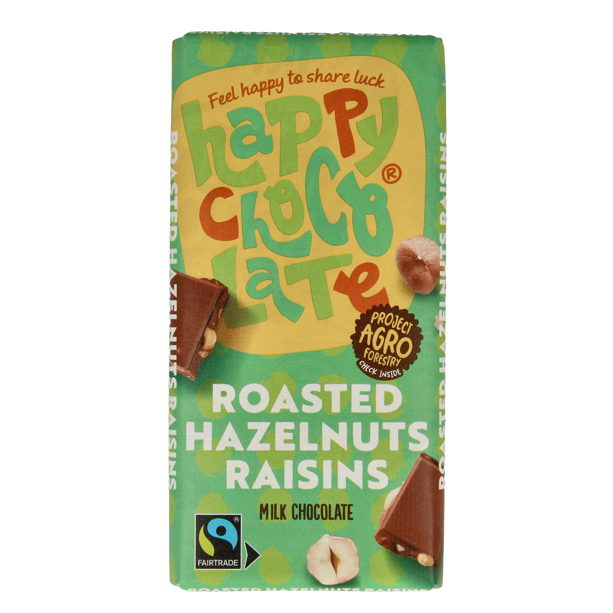 Happy Chocolate Melk geroosterde hazelnoot rozijn bio 100.00 Gram