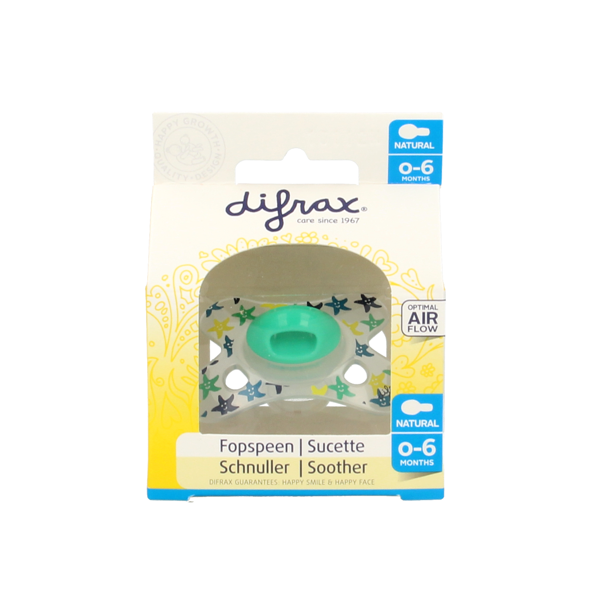 Difrax Fopspeen natural 0-6 maanden assorti 1.00 Stuks