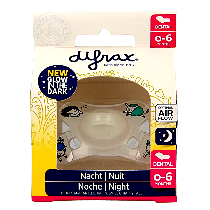 Difrax Fopspeen dental 0-6 maanden glow in the dark 1 Stuks