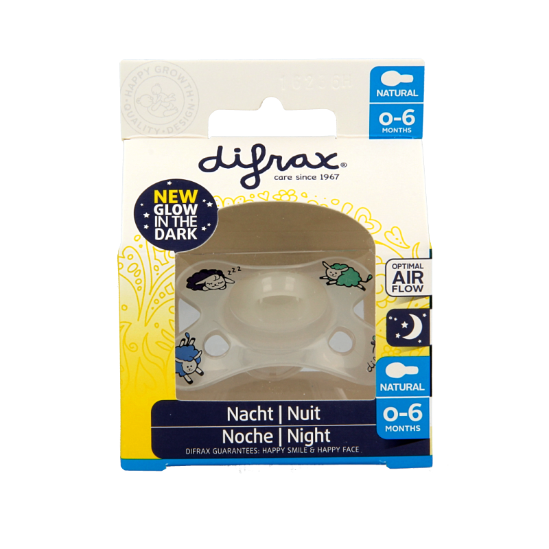 Difrax Fopspeen natural 0-6 maanden nacht 1 Stuks