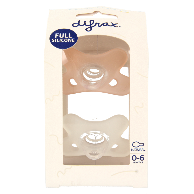 Difrax Siliconen fopspeen natural assorti 0-6 maanden 2 Stuks