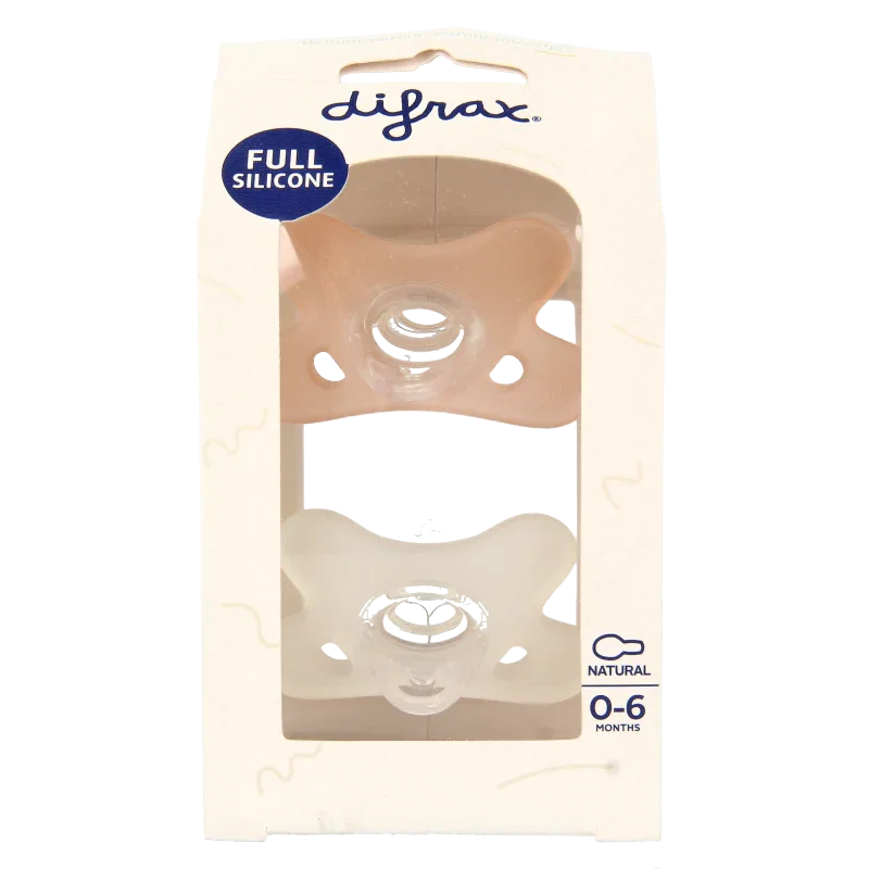 Difrax Siliconen fopspeen natural assorti 0-6 maanden 2 Stuks