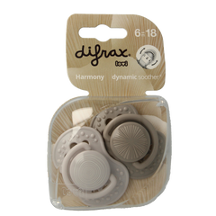 Difrax Fopspeen 6-18 maanden harmony light grey/dark grey 2 Stuks