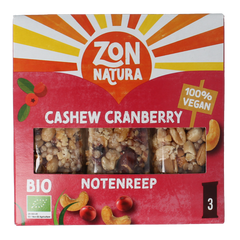 Zonnatura Notenreep cashew cranberry 3x25 gram bio 75.00 Gram
