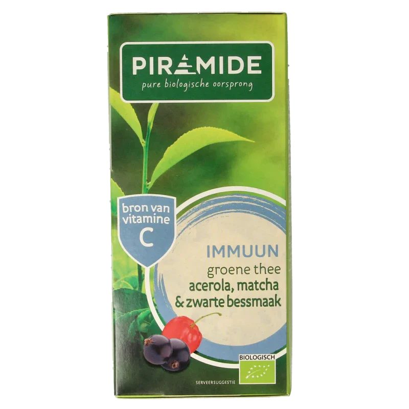 Piramide Immuun groene thee acerola matcha & zwarte bes bio 20 Zakjes