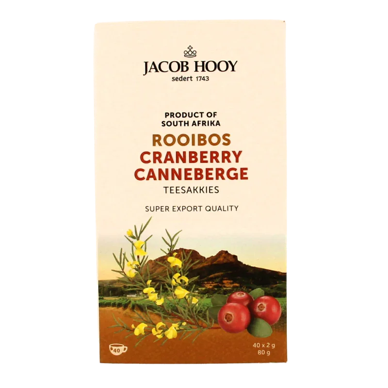 Jacob Hooy Rooibosthee cranberry 40 Zakjes