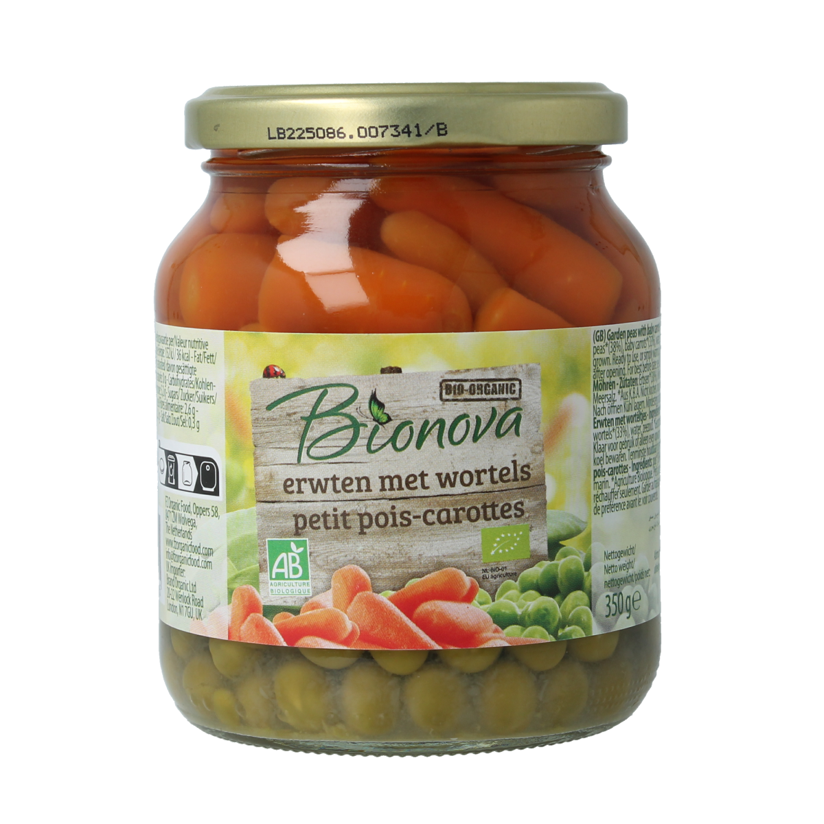 Bionova Doperwten met wortel bio 350.00 Gram