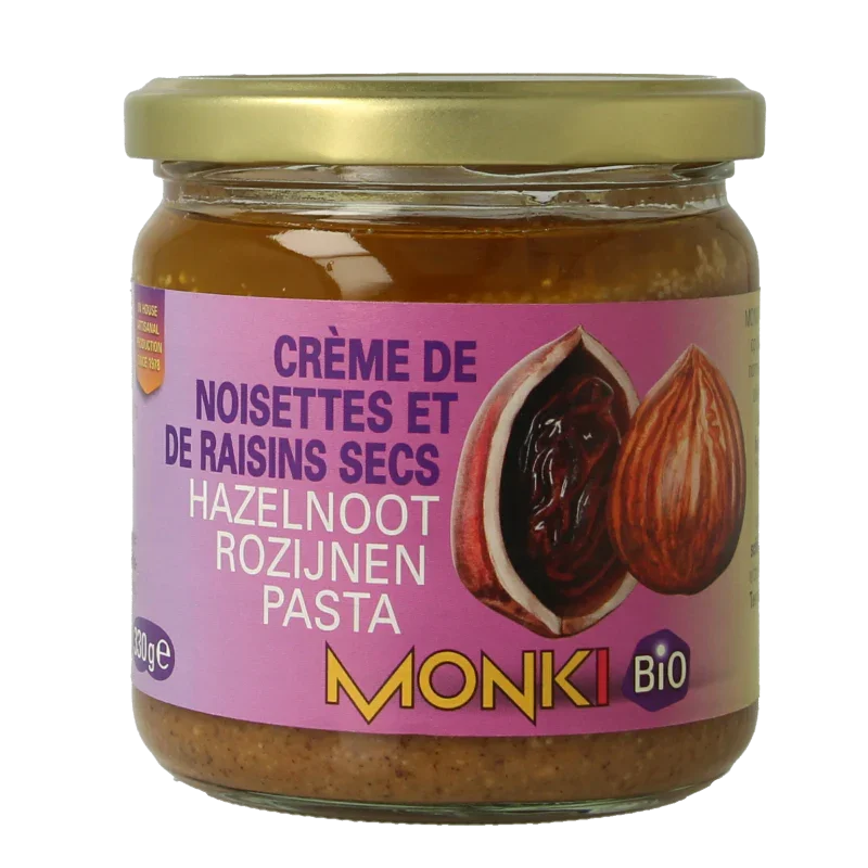 Monki Hazelnoten-rozijnenpasta eko bio 330 Gram