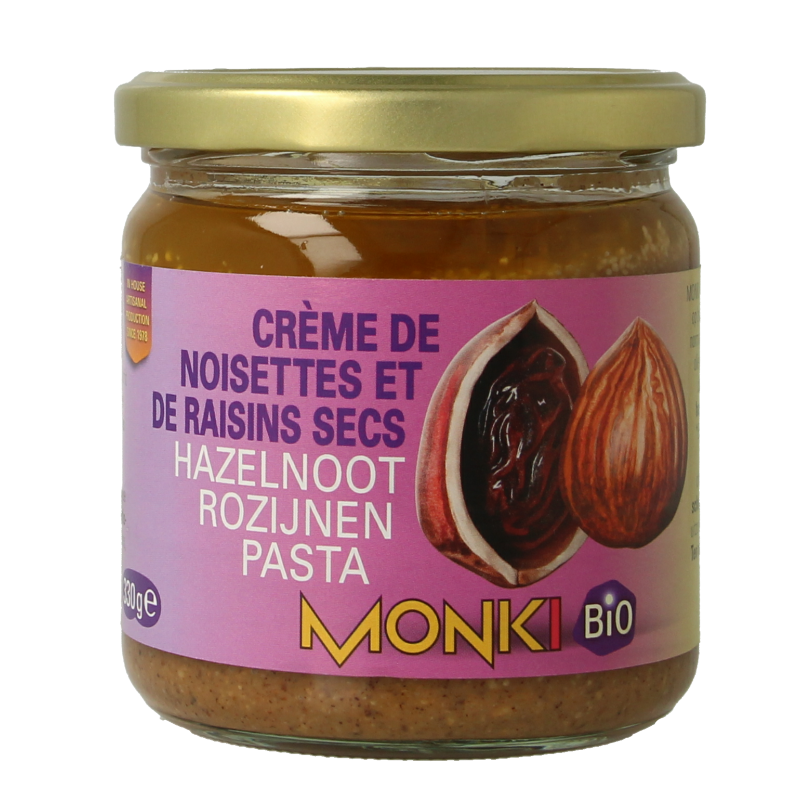 Monki Hazelnoten-rozijnenpasta eko bio 330 Gram