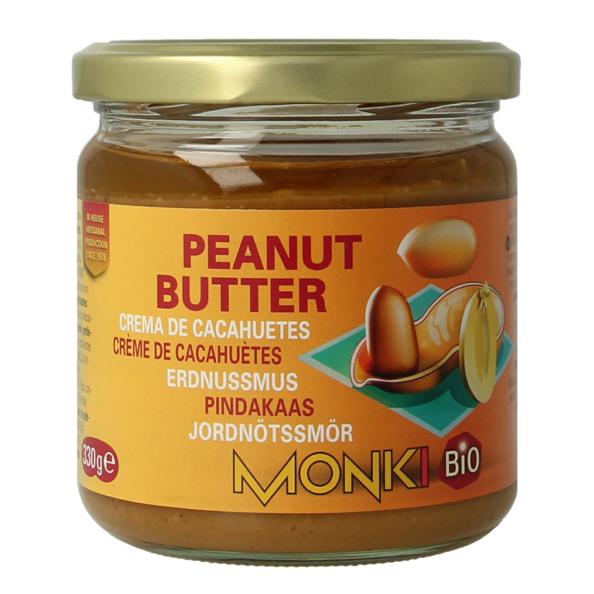 Monki Pindakaas zonder zout bio 330.00 Gram