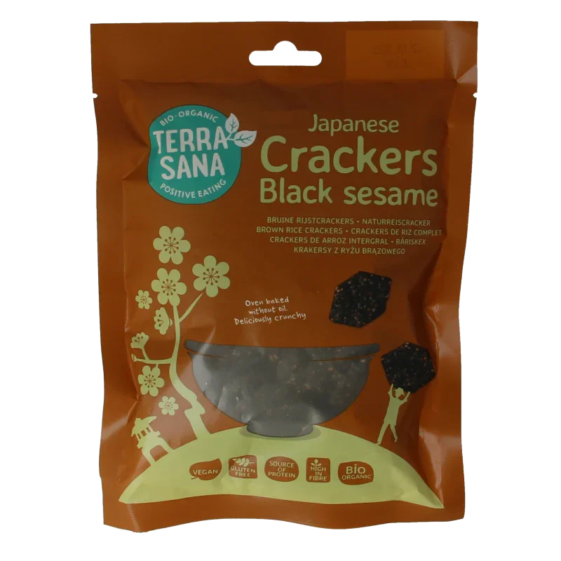 TerraSana Japanse bruine rijstcrackers zwarte sesam bio 60 Gram
