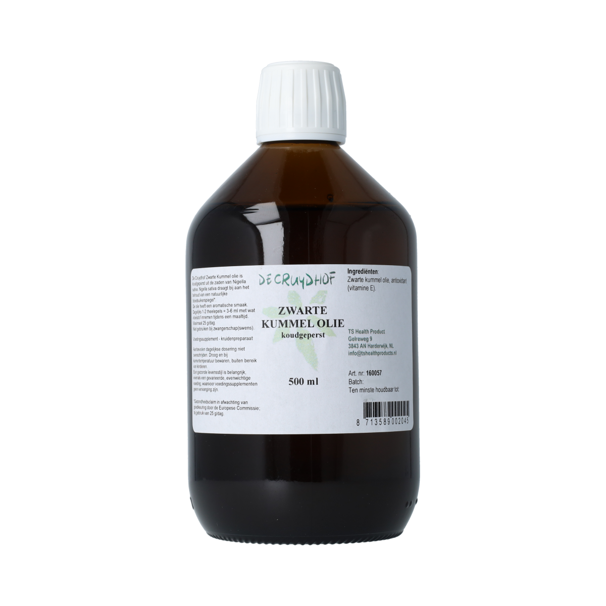 De Cruydhof Zwarte kummel olie koudgeperst 500.00 Milliliter