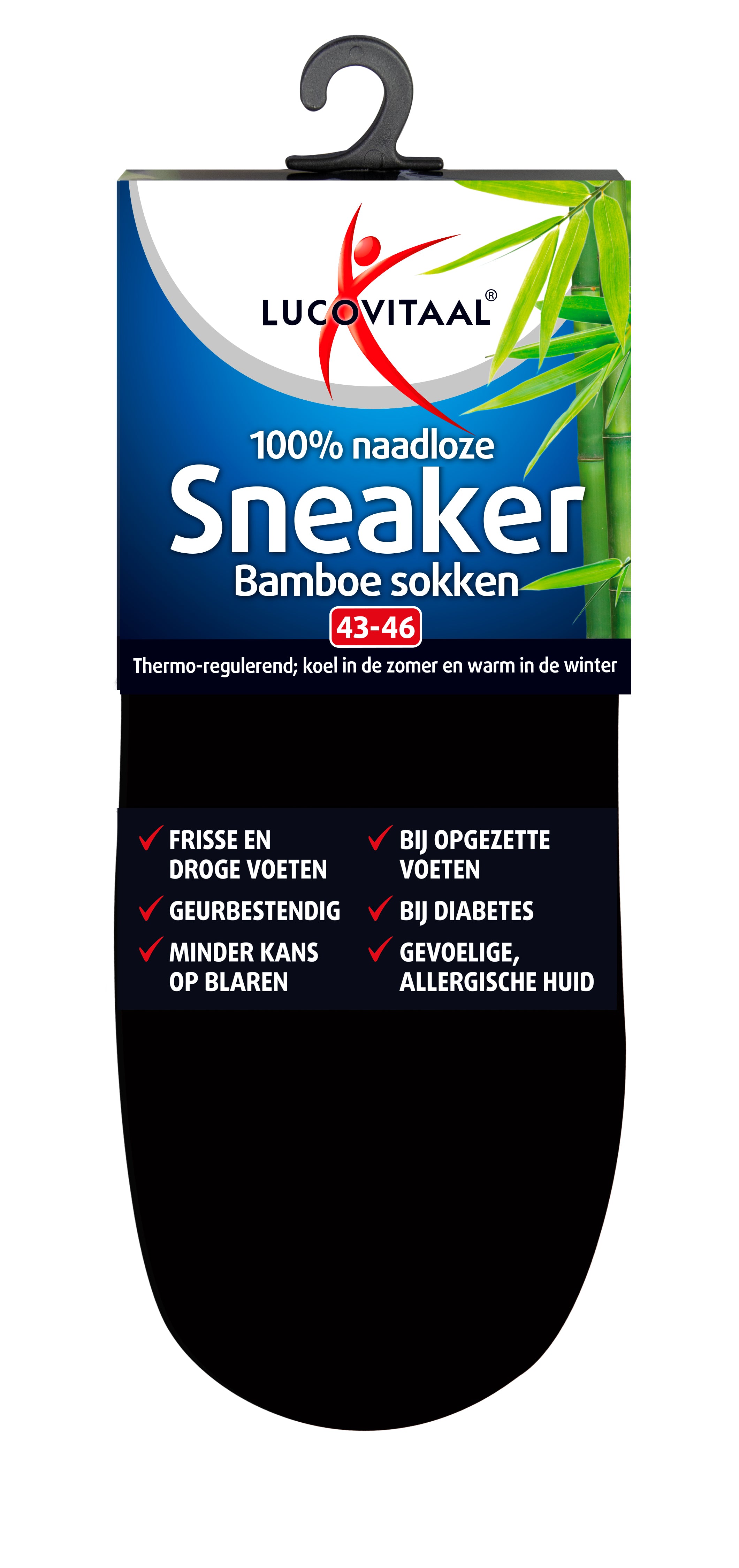 Lucovitaal Bamboe sneakersok zwart maat 43-46 1 Paar