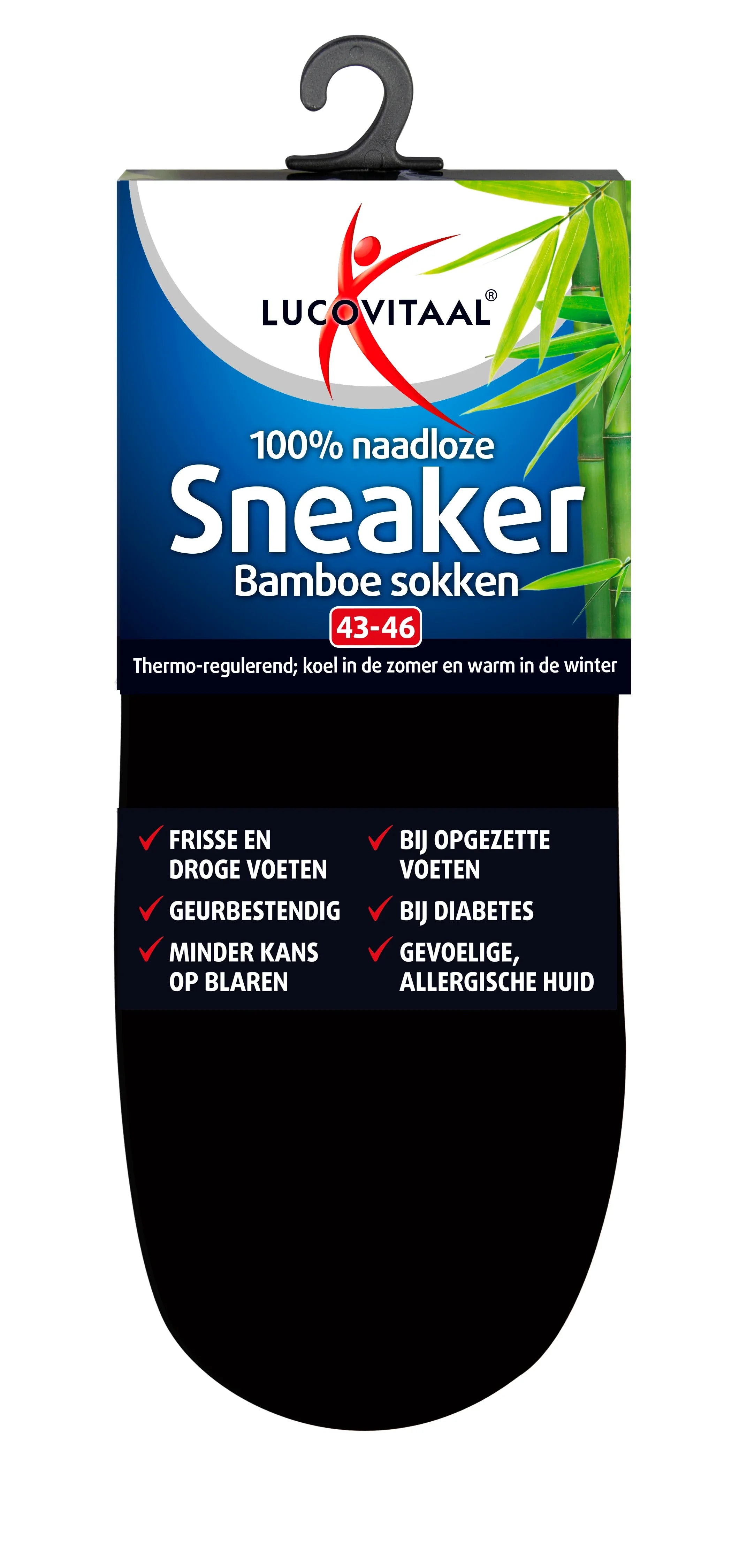 Lucovitaal Bamboe sneakersok zwart maat 43-46 1 Paar