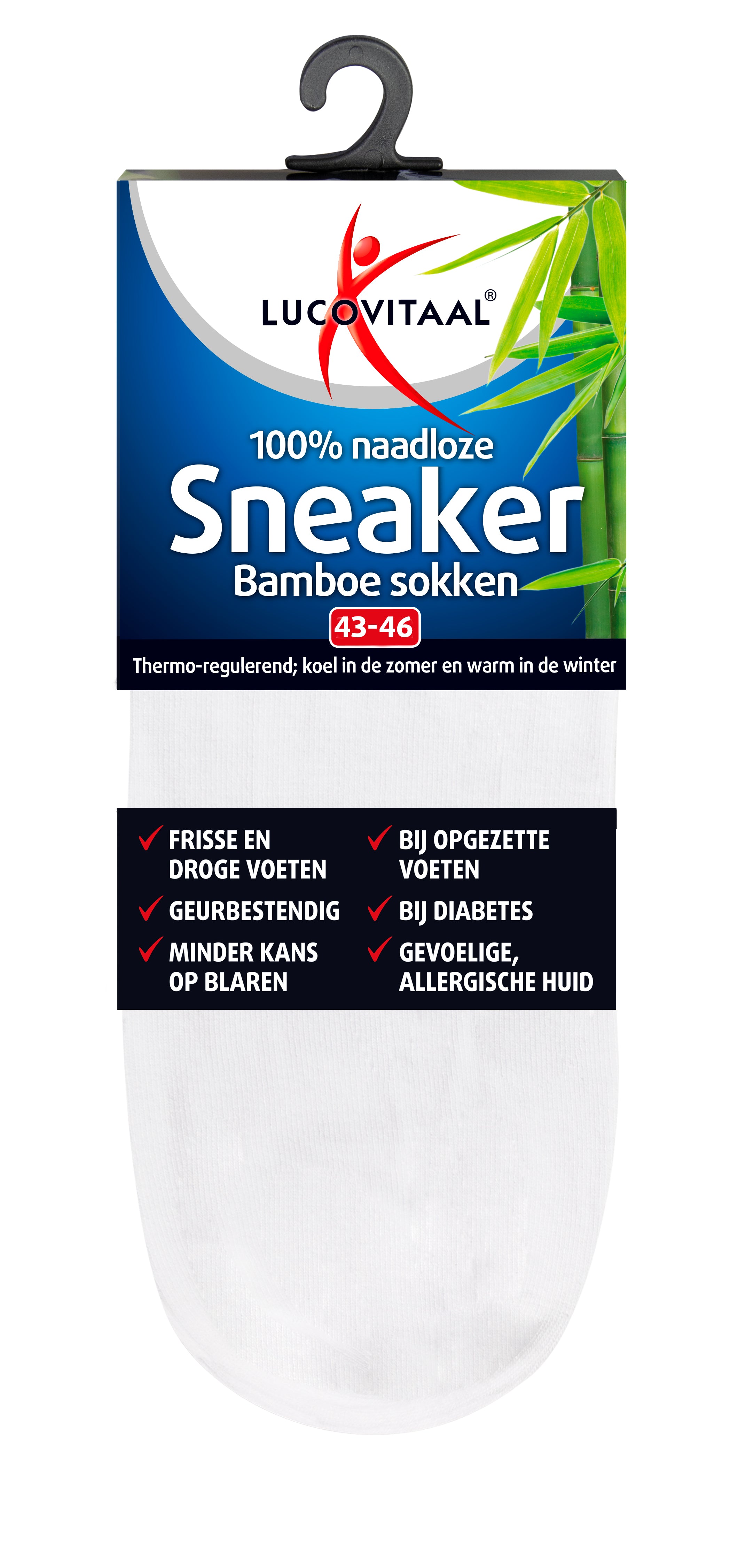 Lucovitaal Bamboe sneakersok wit maat 43-46 1 Paar