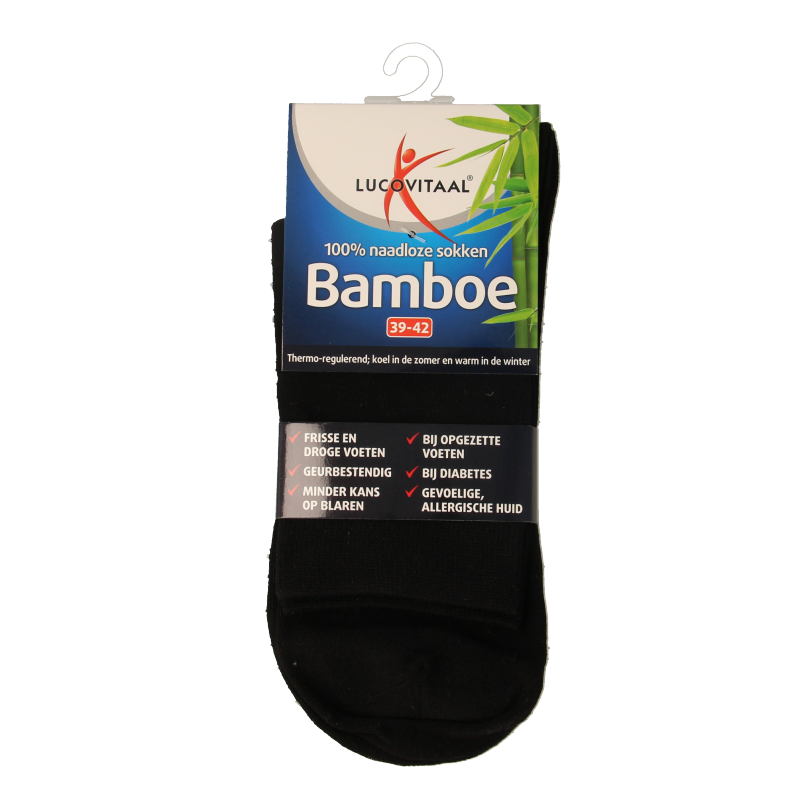 Lucovitaal Bamboe sok lang zwart maat 39-42 1 Paar
