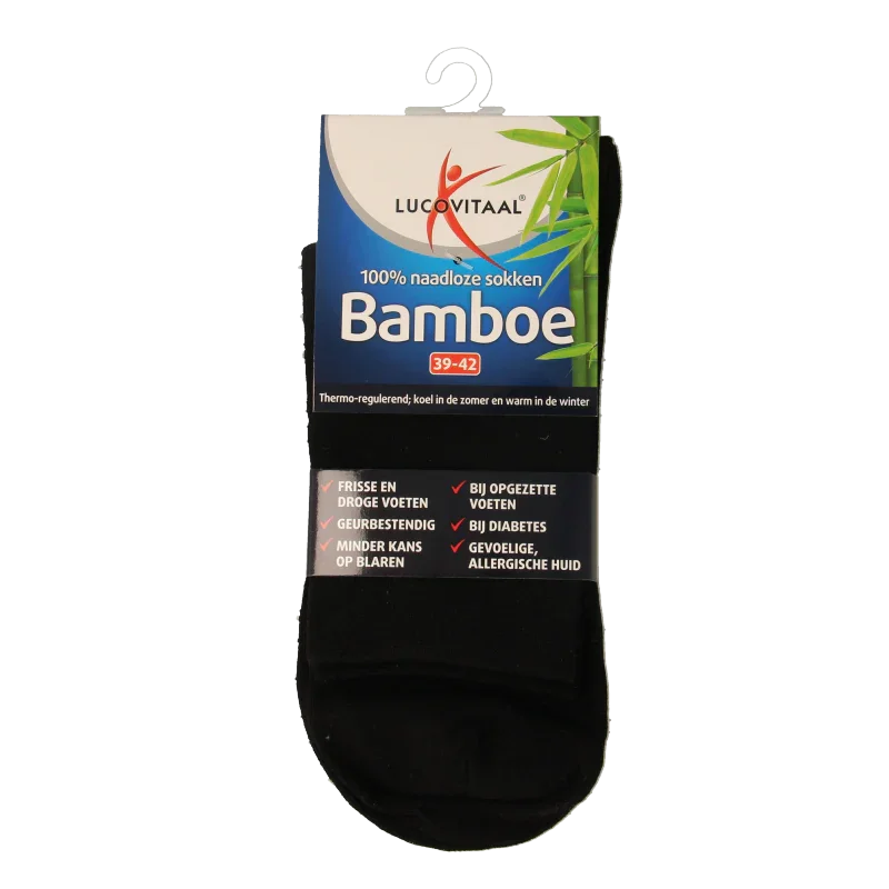 Lucovitaal Bamboe sok lang zwart maat 39-42 1 Paar
