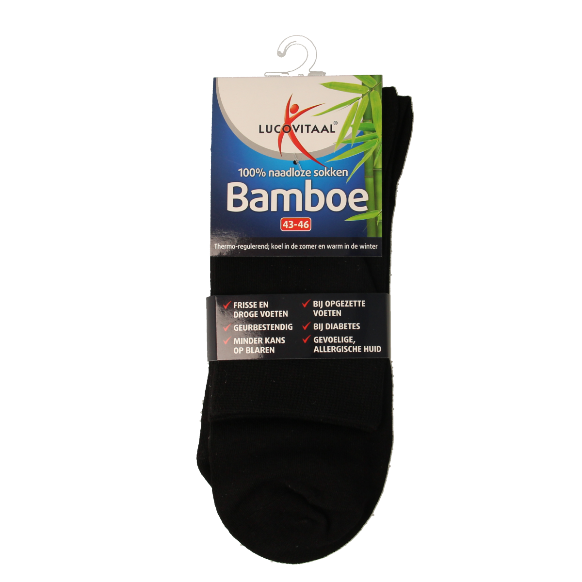 Lucovitaal Bamboe sok lang zwart maat 43-46 1.00 Paar